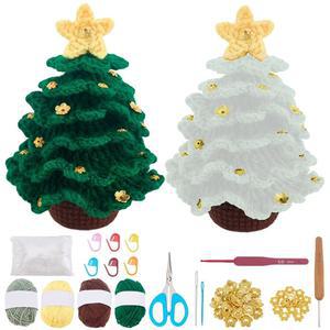 초보 DIY 크리스마스 장식용 WEBEEDY 트리 크로셰 키트 단계별 지침, 4가지 색상 실, 수제 선물용 공예 완성