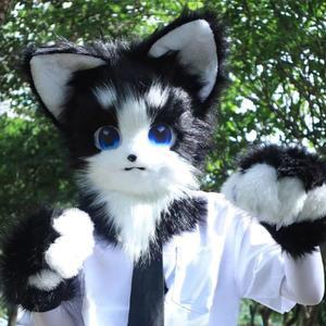 퍼슈트 탈 퍼리퍼슈트 코스튬 할로윈 행사 의상 흑백(머리만) 고양이 특이한 코스프레