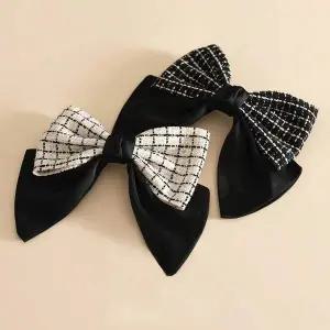 [콩심팥심]트위드 더블 리본 자동핀 가을 겨울 헤어핀 머리핀