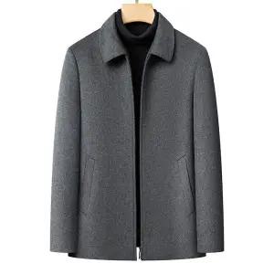 남성 출근룩 하프 코트 추동 코튼 울 양면 칼라 솔리드 구스다운 보온 캐주얼 자켓 힛템