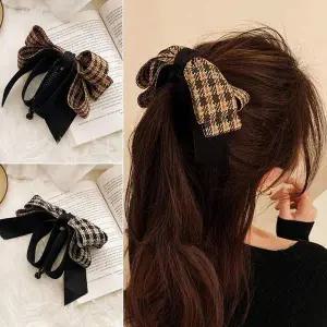 [콩심팥심]바나나핀 리본 여성 체크 편한 테일