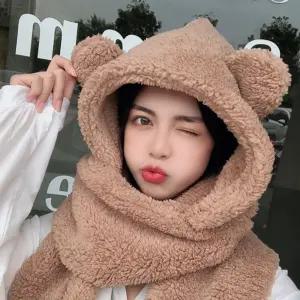 곰돌이후드머플러 후드머플러 모자목도리 목도리 모자