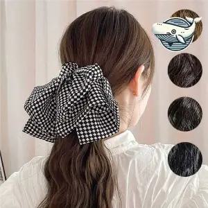 [콩심팥심]체크 패턴 헤어리본 헤어핀 여성용 스타일링 앞머리집게핀