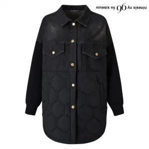 데님 패딩 배색 루즈핏 긴팔 자켓 (NP4JK002L0)