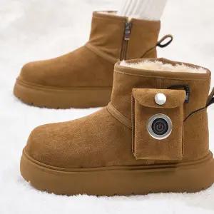 3컬러 겨울 방한 충전식 발열 부츠 털부츠 여자 방수 전기 보온 온열 신발 남자 방한화 털