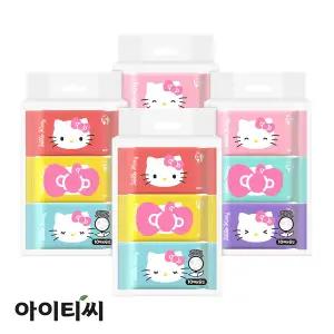 헬로키티 포켓핏 미니 물티슈(10매) 6개입X4팩 휴대용 생분해 물티슈