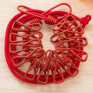 로프형으로 돌돌말아 간편하게 휴대 뛰어난 탄성 캠핑 용품 집게가 달린 빨랫줄 가벼운 여행용