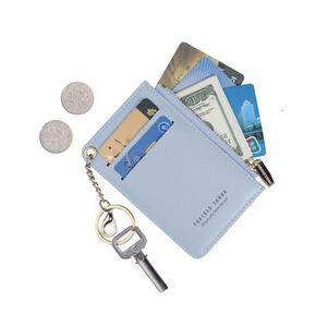 여성용 스몰 지갑 슬림 가죽 카드 케이스 홀더 열쇠고리가 있는 동전 교환