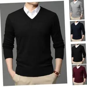 남성 브이넥 스웨터 데일리 오버핏 레이어드 남자 브이넥 니트 가을 겨울 맨투맨