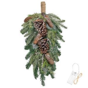 현관문용 푹스드레 23인치 크리스마스 스웨그, 과 펀이 포함된 인공 눈물방울 장식, 실내 실외 창문 벽을 위한 가벼운 매달림 홀리데이 장식이 계단 스웨그