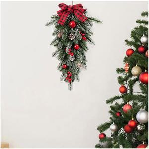 현관문용 DXDRT 20인치 크리스마스 스웨그 화환, 레드 베리 보우 장식이 있는 인공 계단 눈물방울 난간 벽 창문 홈 장식, 1팩