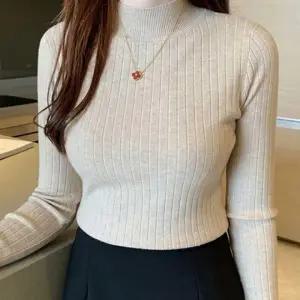 골지 티셔츠 반목 겨울 하프넥 코디 이너 니트 여자