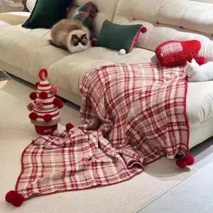 레드체크 블랭킷 포근한 방울 담요 소파 캠핑 무릎담요