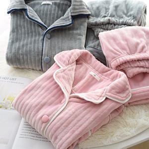 커플 겨울 극세사 배색라인 수면 잠옷 세트 파자마 T751