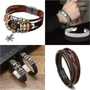 남자 가죽팔찌 써지컬스틸 빈티지 남성패션팔찌