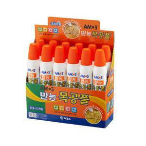 아모스 만능 목공풀 36g 1갑 12개입 양방향 가능 접착제 종이/나무/직물