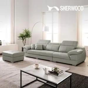 (단독특가+스툴/쿠션증정)빌리 4인용 천연통가죽 헤드틸팅 기능성 소파