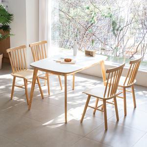크림우드 1200X800 사각 우드라인 4인 식탁 세트
