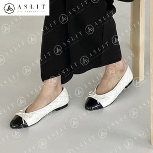 [신세계몰][애슬릿] 라운드 에나멜 퀄팅 배색 리본 플랫 슈즈