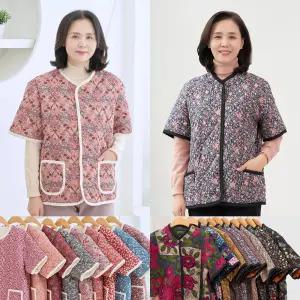 엄마옷 마미소 단추 김장 반팔 조끼 할머니 촌캉스 꽃무늬 누빔 할머니 빅사이즈 40 70 마담 중년 여성 옷