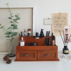 화장품정리대 화장품수납함 립스틱 브러쉬 정리함 원목 우드