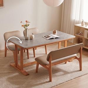 [윌로우] 오스카 가로 1600 세로 800 양면 통세라믹 원목 4인 낮은 식탁세트 벤치1+의자2