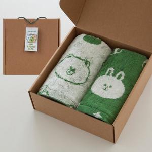 [라인프랜즈]라인프렌즈 30수 170g 그린뱀부 세면타올 2p 선물세트