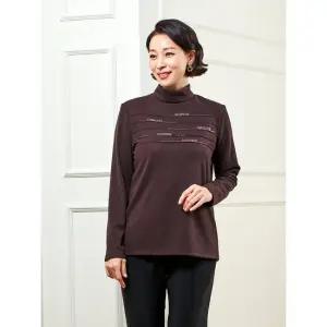 [마담엘레강스] 핀턱앤 핫픽스 반폴라 티블라우스 K224BL02