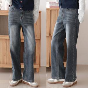 [김영주골프] 겨울 약기모 세미 와이드 바이오워싱 뒷밴딩 여성 골프 청바지 DPWLSL33