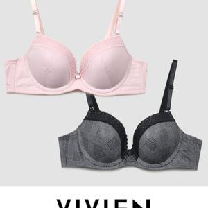 (사이즈:75C | 색상:핑크스킨)(비비안) 고급스러운 디자인 체크 레이스 와이어 몰드 C컵 브라여성 여자 C브