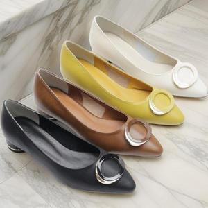 [다잇템]여성 메탈링 원형굽 펌프스 셋업 레더 구두