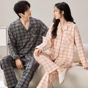 Trendigo 신혼부부 커플 수면 잠옷 세트 빅사이즈 가족 홈웨어 체크 긴팔 파자마