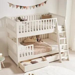 시몬 프리미엄 원목 분리형 어린이 이층침대 100T 매트리스+100T 매트리스)+서랍 2EA 방수커버 혜택