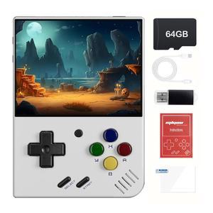 미유 미니 플러스 레트로 휴대용 게임 콘솔, 비디오 게임 콘솔, 640*480 HD IPS 화면을 갖춘 3.5인치 레트로 게임 콘솔, 64G TF 카드, 여러 클래식 게임, 3000mAh 배터리, 리눅스 시스템 화이트