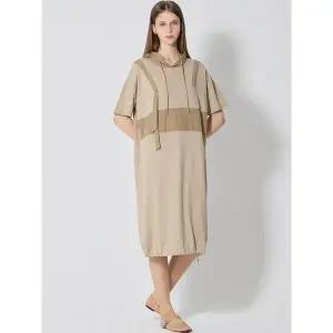 [하프클럽/]우븐배색 후드 D링장식 원피스 (택가격109000원)