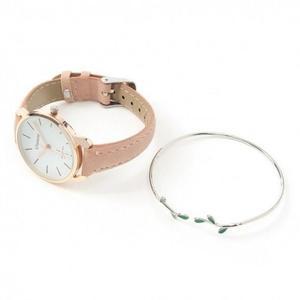 고품질 가죽밴드 인기 여성용 데일리 손목시계+팔찌 레이어드 (WFGHF5W)