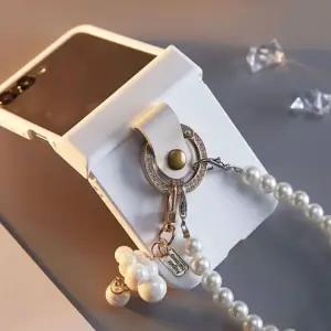 최신 갤럭시 Z플립 케이스 강화유리 진주 스트랩 힌지커버 화이트 / 핸드폰케이스 지플립7 6 5 4 3