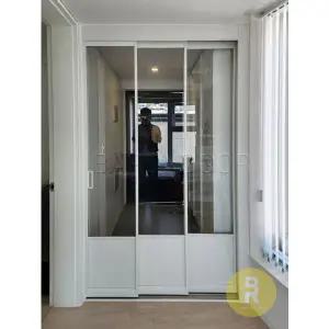 [바른도어]84번 초슬림3연동중문 고시형 화이트 투명강화유리a