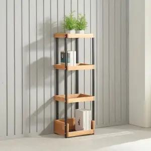 이니스 철제 다용도 수납선반장 400 4단 선반장 장식장 원목선반장 원목수납장 다용도수납장