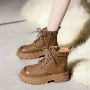 여성 키높이워커 부츠 통굽 발편한 갈색 워커 슈즈