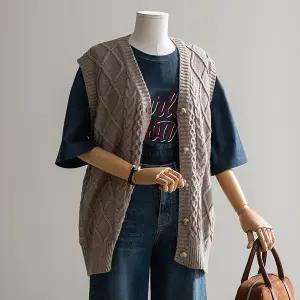 (안나앤플러스) 첼 꽈배기 버튼 베스트[베스트DC433] 빅사이즈