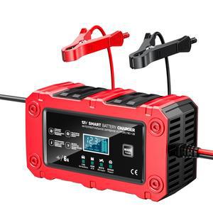 FOXSUR 자동차 배터리 충전기 6A 12V 및 오토바이 장치 납산 스마트 수리 LCD 디스플레이