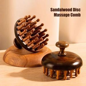 휴대용 나무  마사지 빗 두피 헤드 천연 백단 원형 치아 괄사Scraping 바디 도구