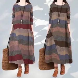 롱원피스 가을 겨울 긴팔 패턴 빅사이즈 루즈핏 여성 돌잔치 하객룩 2컬러 2사이즈