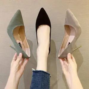 데일리 스웨이드 3컬러 스틸레토 킬힐 펌프스힐