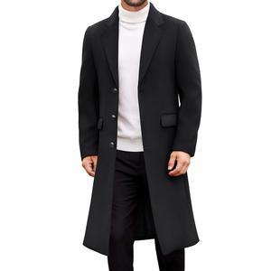 COOFANDY 남성 트렌치코트 롱 캐주얼 싱글 브레스트 오버코트 겨울 노치 칼라 울 블렌드 완두콩 코트 주머니 포함