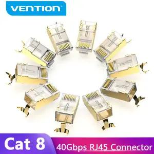 호환 Vention RJ45 커넥터 Cat8 RJ45 8P8C 모듈형 이더넷 케이블 전선가리개 Cat 8 FTP 헤드 플 금도금 압