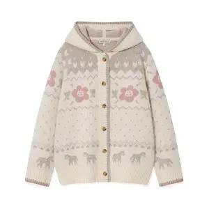 [와키윌리]자켓 KQJ WA2504CD63CM 우먼스 노르딕 패턴 후드 가디건 크림