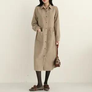 루메 코듀로이 셔링 포켓 셔츠 원피스_BDOP106