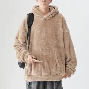 남녀공용 따뜻한 루즈핏 털 후드티 겨울 퍼 후드 맨투맨 WI069T